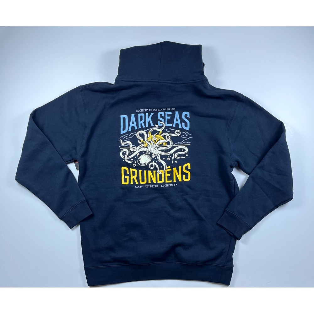 Dark Seas Grundens Great Depths Coastal Fleece Hoodie Navy Blue Mens L NWT - Picture 8 of 15